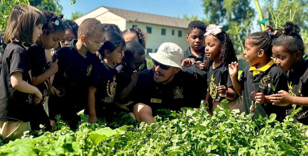 Kids at Golden Charter Academy in the School Garden