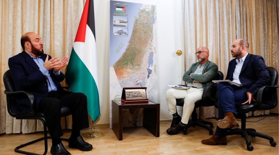 Hamas senior official Mohammed Nazzal speaks during an interview with Reuters, in Doha, Qatar, October 15, 2025. (Reuters/Ibraheem Abu Mustafa)
