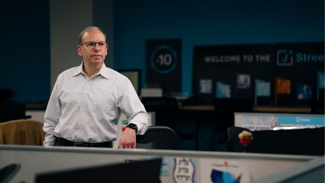 Jeremy Ben-Ami, President of J Street, founded in 2008 as a "pro-Israel, pro-peace,” organization, at his office in Washington, April 5, 2024. A quiet retreat by Democrats from a pre-eminent pro-Israel lobbying group is the latest evidence of a realignment underway in Congress on Israel. (Lexey Swall/The New York Times)
