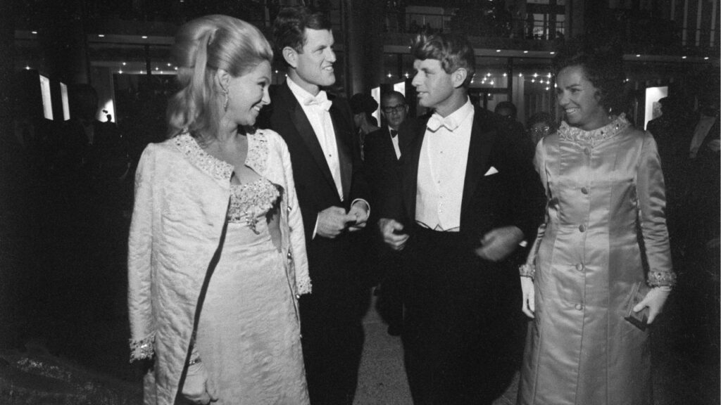 Joan Kennedy, left, with her husband at the time, Edward Kennedy, and Robert F. Kennedy and Ethel Kennedy at Metropolitan Opera opening at Lincoln Center in New York, Sept. 16, 1966. Joan Kennedy, who married into one of America’s foremost political dynasties and spent much of her life wrestling with alcoholism while caught up in the tragedies and tempests that stamped the Kennedy family, died on Wednesday, Oct. 8, 2025, at her home in Boston. She was 89. (Allyn Baum/The New York Times)
