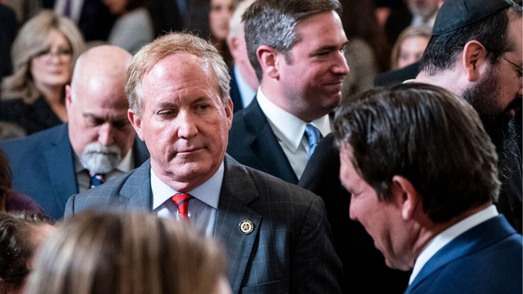 Ken Paxton, the Texas attorney general, during an education oriented event at the White House in Washington, March 20, 2025. Paxton sued the makers of Tylenol on Oct. 28, claiming that the companies hid the risks of the drug on brain development of children. (Haiyun Jiang/The New York Times)