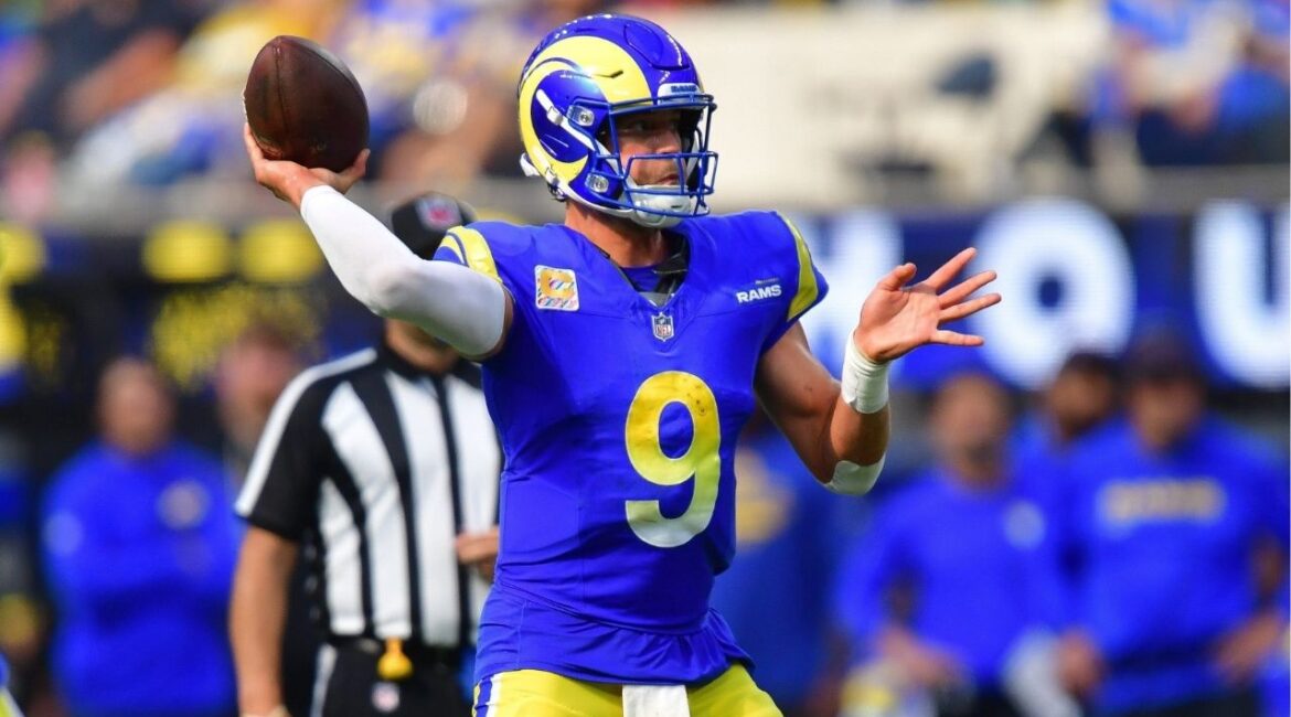 Los Angeles Rams quarterback Matthew Stafford (9) throws against the Indianapolis Colts during the second half at SoFi Stadium in Inglewood, California on Sept. 28, 2025. (USA Today Network via Reuters)