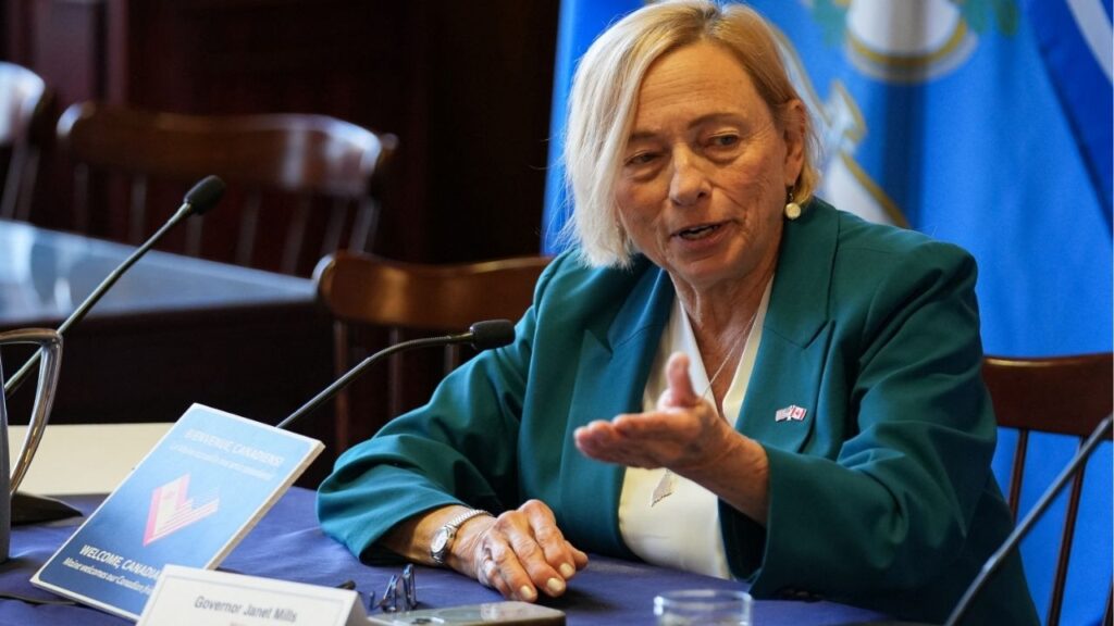 Maine Governor Janet Mills gestures while speaking during a meeting of northeastern U.S. Governors and Canadian Premiers to discuss the impacts of U.S. President Donald Trump's tariffs and how American and Canadian leaders can continue to work together to maintain economic relations that benefit local businesses and residents, in Boston, Massachusetts, U.S., June 16, 2025. (Reuters/Sophie Park)