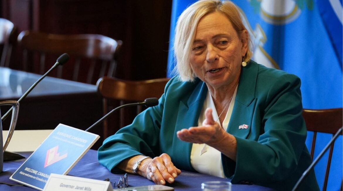Maine Governor Janet Mills gestures while speaking during a meeting of northeastern U.S. Governors and Canadian Premiers to discuss the impacts of U.S. President Donald Trump's tariffs and how American and Canadian leaders can continue to work together to maintain economic relations that benefit local businesses and residents, in Boston, Massachusetts, U.S., June 16, 2025. (Reuters/Sophie Park)