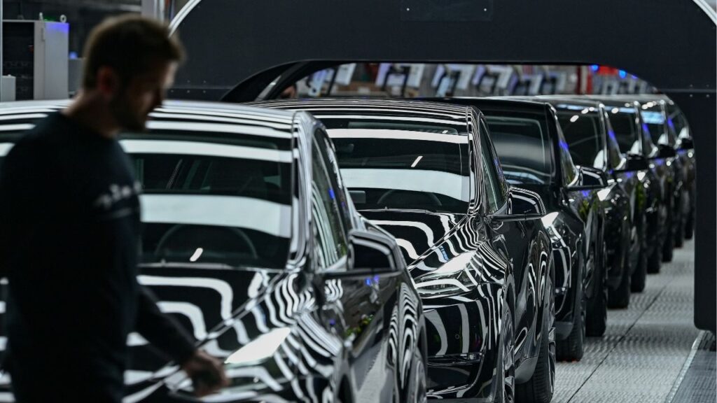 Model Y cars are pictured during the opening ceremony of the new Tesla Gigafactory for electric cars in Gruenheide, Germany, March 22, 2022. Patrick Pleul/Pool via REUTERS