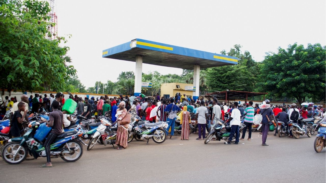 People gather at a petrol station due to shortage of petrol in Bamako, Mali October 7, 2025. (Reuters File)