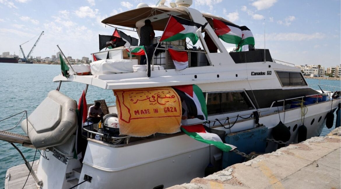 People gather on a boat from a flotilla that had been carrying aid to Gaza until it was intercepted by Israel, docked in the port of Larnaca, Cyprus October 3, 2025. (Reuters File)