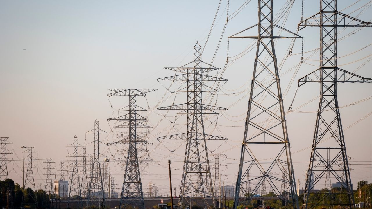 Power lines south of downtown Houston, Sept. 20, 2023. Millions of Americans have watched with dismay as their electricity bills have spiraled upward over the past few years. But not all states are struggling equally, and the reasons why are diverse. (Annie Mulligan/The New York Times)