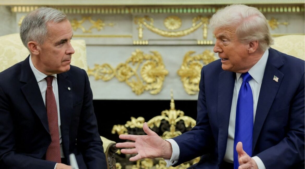 President Donald Trump and Canada's Prime Minister Mark Carney meet in the Oval Office at the White House in Washington, D.C., U.S., October 7, 2025. (Reuters/Evelyn Hockstein)
