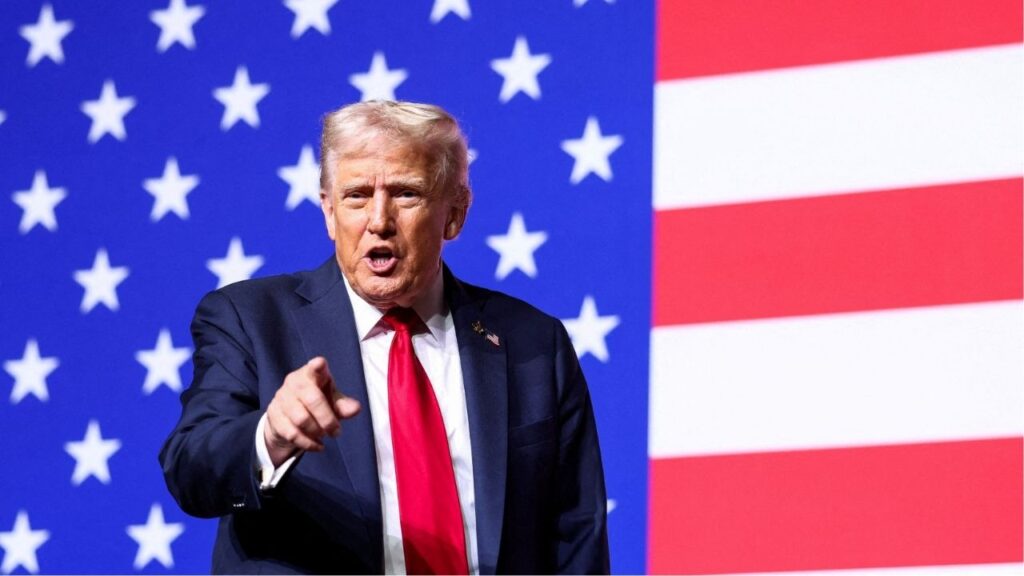 President Donald Trump gestures after speaking during a meeting of senior military leaders convened by U.S. Defense Secretary Pete Hegseth, at Marine Corps Base Quantico in Quantico, Virginia, U.S., September 30, 2025. REUTERS/Kevin Lamarque TPX IMAGES OF THE DAY