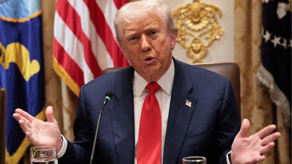 President Donald Trump gestures as he speaks during lunch with Argentina’s President Javier Milei (not pictured) in the Cabinet Room at the White House in Washington, D.C., U.S., October 14, 2025. (Reuters/Jonathan Ernst)