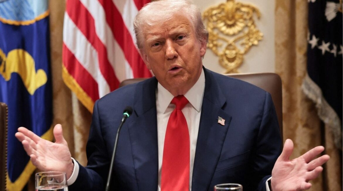 President Donald Trump gestures as he speaks during lunch with Argentina’s President Javier Milei (not pictured) in the Cabinet Room at the White House in Washington, D.C., U.S., October 14, 2025. (Reuters/Jonathan Ernst)