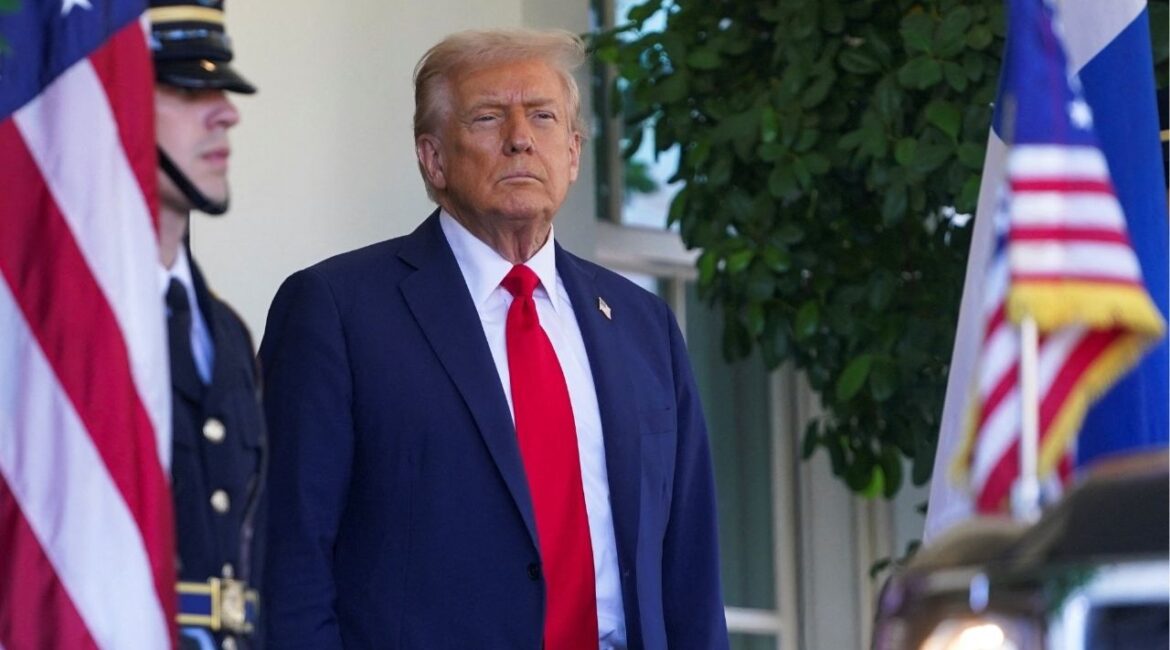 President Donald Trump looks on before welcoming Finland's President Alexander Stubb at the White House in Washington, D.C., U.S., on October 9, 2025. (Reuters/Nathan Howard)