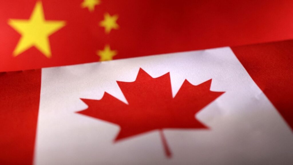 Printed Chinese and Canada flags are seen in this illustration, July 21, 2022. (Reuters File)
