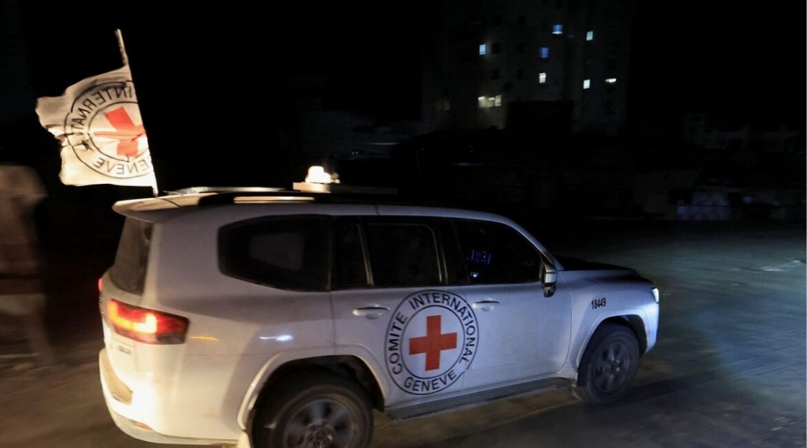 Red Cross transports the body of a deceased hostage, who had been held in Gaza since the deadly October 7, 2023, attack, after it was handed over by Hamas militants as part of a ceasefire and a hostages-prisoners swap deal between Hamas and Israel, in Gaza City, October 27, 2025. (Reuters/Dawoud Abu Alkas)