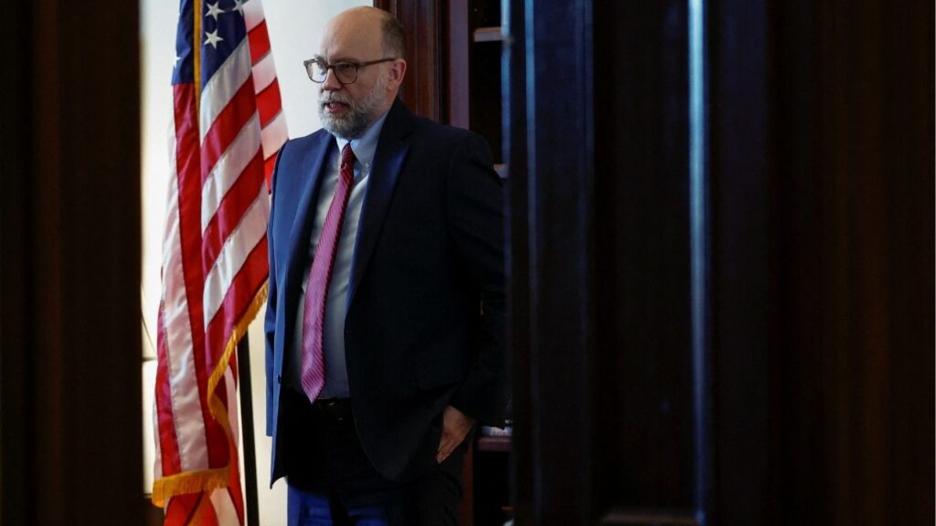 Russ Vought, President-elect Donald Trump's nominee for director of the Office of Management and Budget, is pictured before a meeting in the Dirksen Senate Office Building on Capitol Hill in Washington, U.S., December 12, 2024. (Reuters/Benoit Tessier)