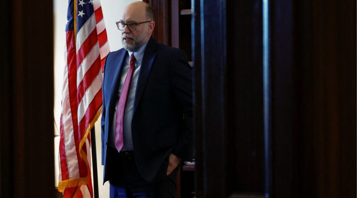 Russ Vought, President-elect Donald Trump's nominee for director of the Office of Management and Budget, is pictured before a meeting in the Dirksen Senate Office Building on Capitol Hill in Washington, U.S., December 12, 2024. (Reuters/Benoit Tessier)