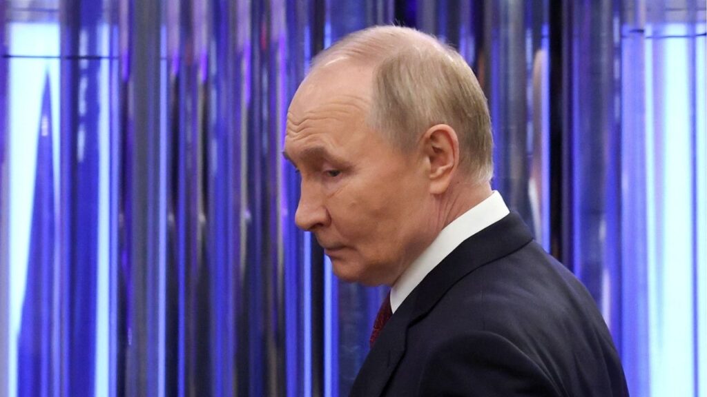 Russia's President Vladimir Putin attends a session of the World Atomic Week international forum, an event dedicated to the global nuclear industry and related sectors, in Moscow, Russia, September 25, 2025. REUTERS/Evgenia Novozhenina/Pool