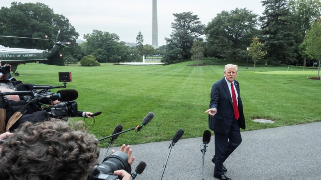 Trump Speaks to Reporters on White House Lawn