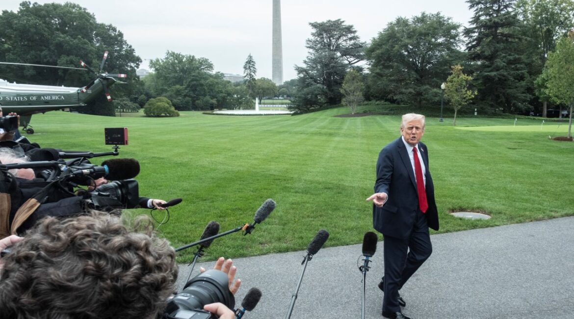 Trump Speaks to Reporters on White House Lawn