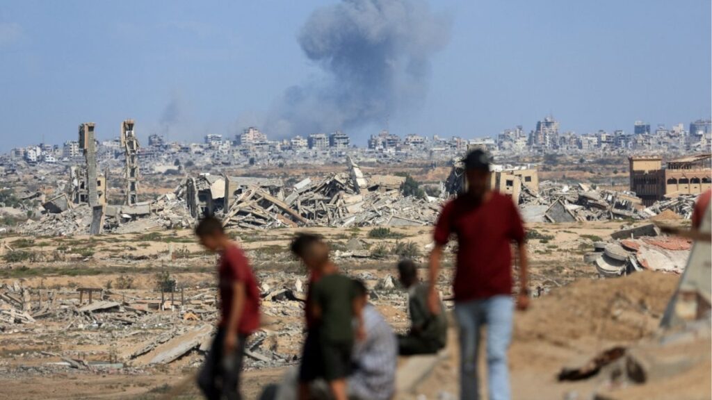 Smoke rises following explosions amid the Israeli military offensive in Gaza City, as seen from the central Gaza Strip, October 6, 2025. (Reuters/Dawoud Abu Alkas)