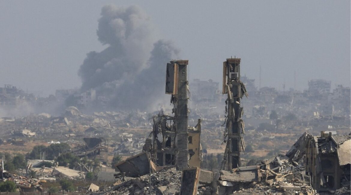 Smoke rises following explosions in Gaza City after Hamas agreed to release hostages and accept some other terms in a U.S. plan to end the war, as seen from central Gaza Strip October 4, 2025. (Reuters/Dawoud Abu Alkas)