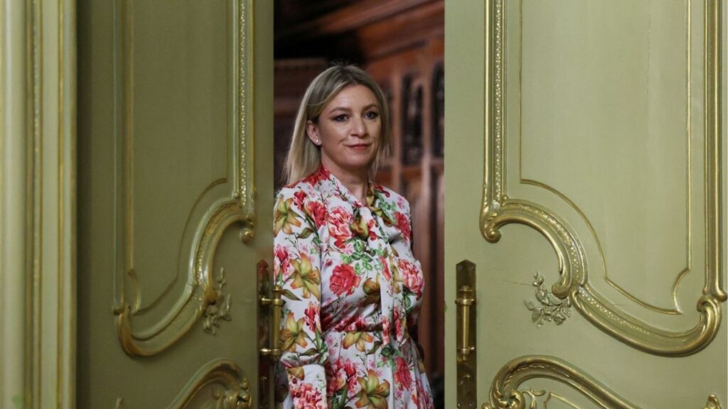 Spokeswoman of Russia's Foreign Ministry Maria Zakharova arrives for a joint press conference of Russia's Foreign Minister Sergei Lavrov and Saudi Arabia's Foreign Minister Prince Faisal bin Farhan Al Saud following their meeting in Moscow, Russia July 4, 2025. (Reuters/Evgenia Novozhenina/Pool)