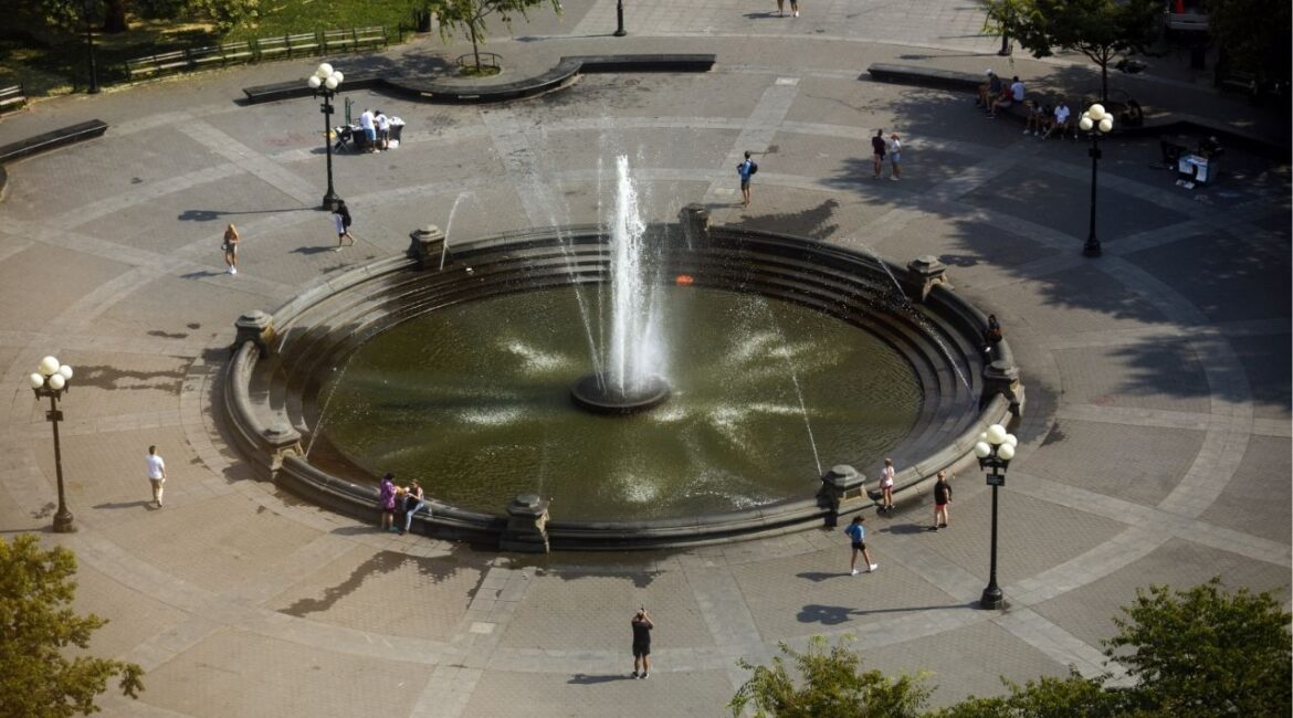 The Tisch Fountain in Manhattan’s Washington Square Park on July 27, 2023. Federal prosecutors in Manhattan unsealed charges on Thursday, Oct. 30, 2025, against 19 people who they said ran a year-round open-air drug market in Washington Square Park, distributing millions of doses of fentanyl, heroin and crack cocaine. (Benjamin Norman/The New York Times)