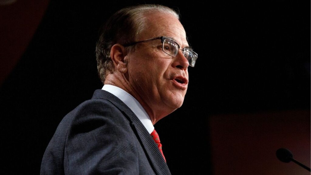 Then-Sen. Mike Bruan (R-Ind.), now governor of Indiana, speaks in Washington on Sept. 14, 2022. Indiana is the latest state to consider redrawing its maps at the request of the Trump administration, though it was not clear if Republicans have enough votes. (Anna Rose Layden/The New York Times)