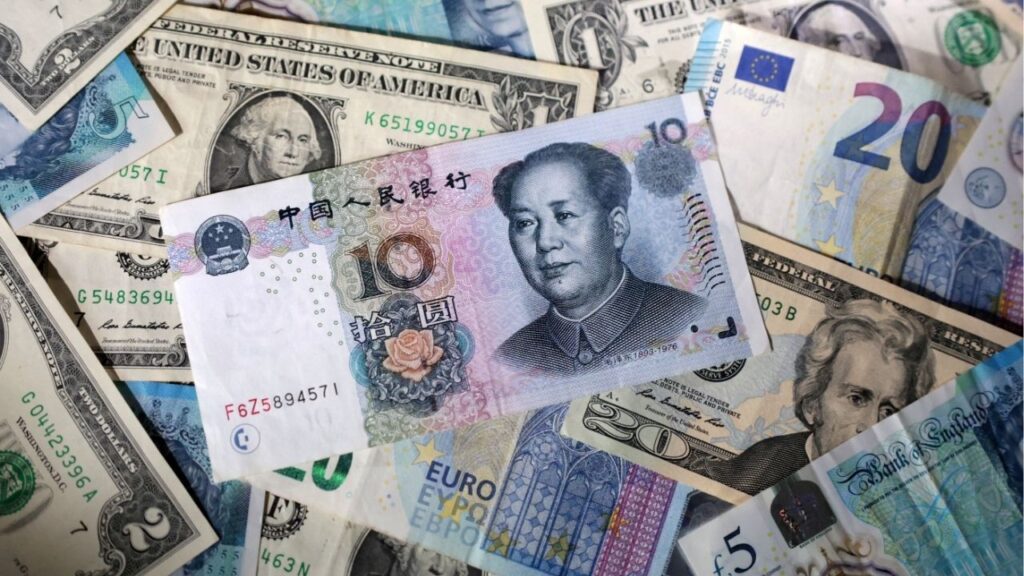 U.S. dollar, Euro, Chinese Yuan and Pound banknotes are seen in this illustration taken May 4, 2025. (Reuters/Dado Ruvic/Illustration)