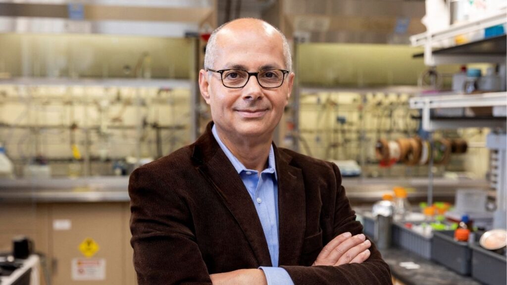 UC Berkeley chemistry professor Omar Yaghi poses in his lab at the University of California, Berkeley in Berkeley, California, U.S., in an undated photograph. Yaghi won the 2025 Nobel Prize in Chemistry, alongside Richard Robson of the University of Melbourne and Susumu Kitagawa of Kyoto University, on October 8, 2025. Brittany Hosea-Small/UC Berkeley/Handout via REUTERS.