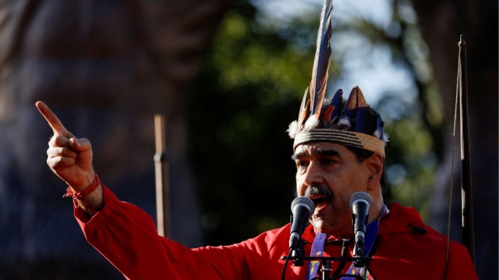 Venezuela's President Nicolas Maduro participates in a demonstration to mark Indigenous Resistance Day, in Caracas, Venezuela, October 12, 2025. (Reuters/Leonardo Fernandez Viloria)