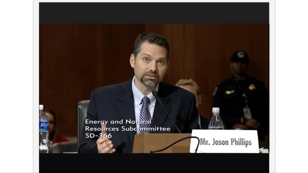 Image of Friant Water Authority CEO Jason Phillips testifying before the U.S. Senate, Jan. 17, 2018. (Friant Water Authority)