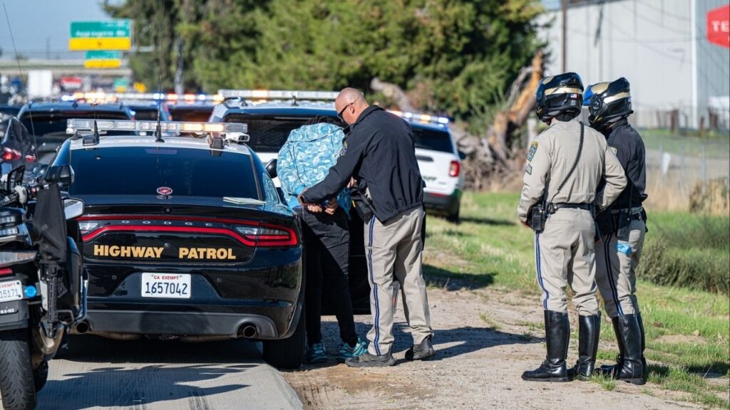 A California Highway Patrol officer safely ended a pursuit in Atwater after a stolen vehicle suspect fled along Highway 99 and was taken into custody without injury. (CHP)