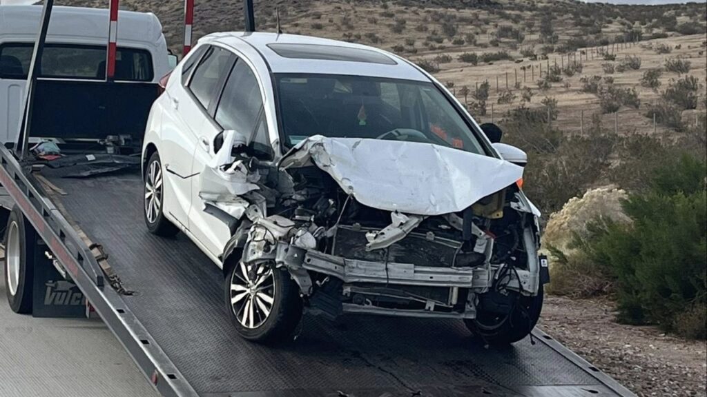 A Kern County fire engine was hit during a secondary crash on Highway 14 Monday, Nov. 17, 2025, morning, leaving one person hospitalized while firefighters and responders escaped injury. (Kern County FD)