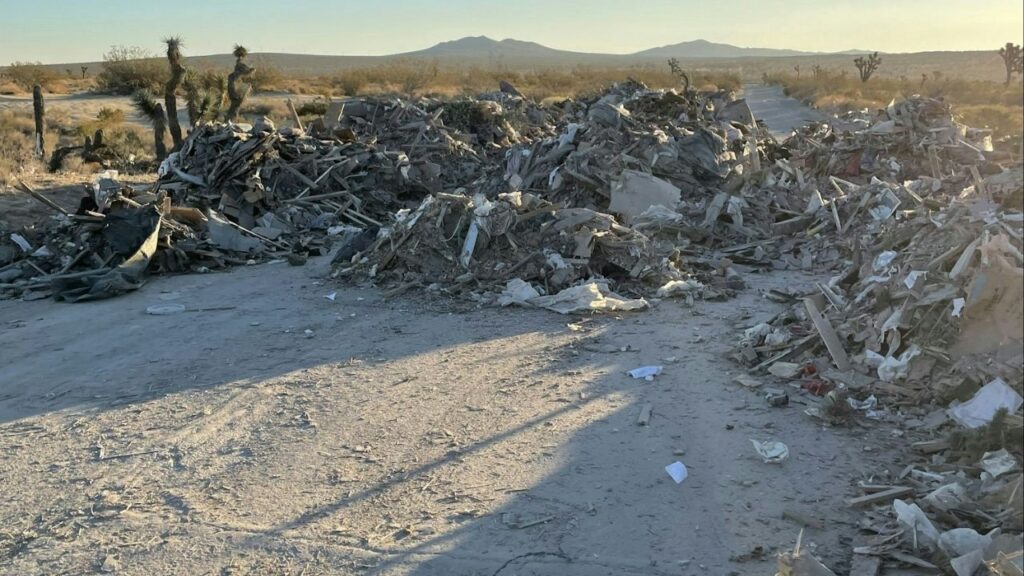 A Rosamond man was arrested Tuesday, Nov. 11, 2025, after deputies caught him illegally dumping construction debris from a semi-truck linked to his company. (Kern County SO)