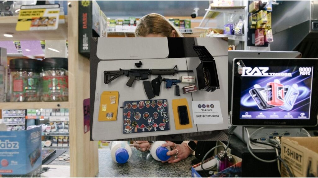 A Visalia parolee was arrested Wednesday, Nov. 26, 2025, after a compliance search turned up methamphetamine, a ghost AR-15 rifle, a pistol and hundreds of rounds of ammunition, police said. (Visalia PD)