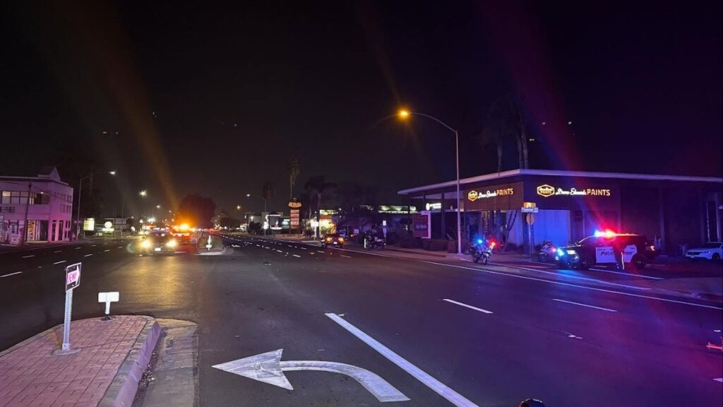 A pedestrian died Tuesday, Nov. 4, 2025, evening after being struck by a vehicle at Mooney Boulevard and Feemster Avenue, Visalia police said. (Visalia PD)