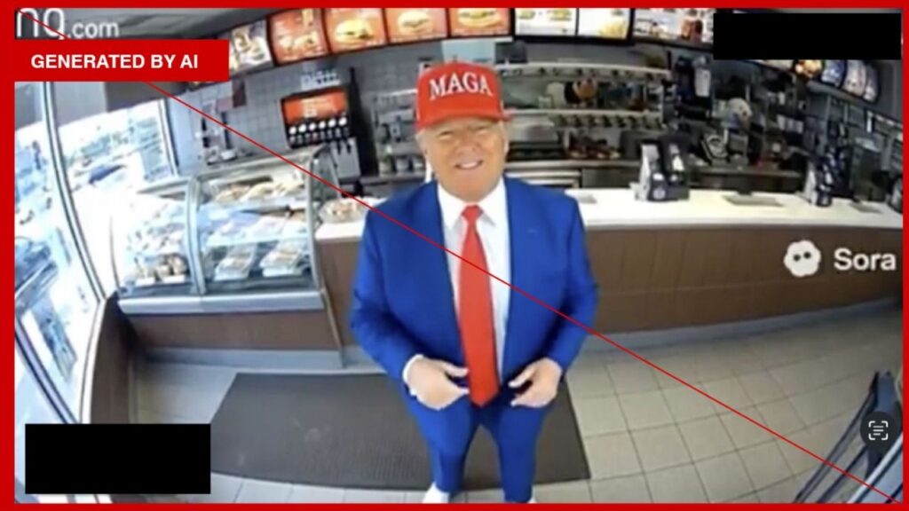 A still image from an artificial intelligence-generated video of President Donald Trump depicted as The Punisher, a comic book anti-hero. Right-wing users have tapped AI tools to promote Trump’s agenda. He took notice. (via The New York Times)