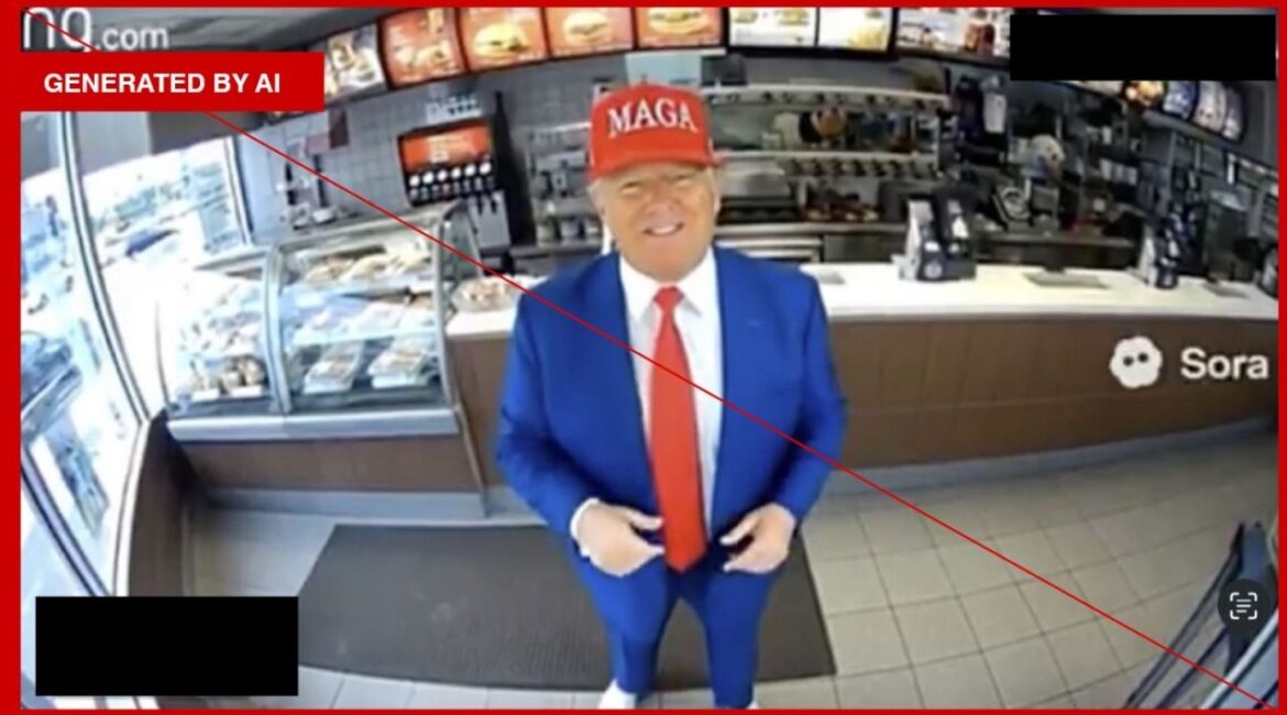 A still image from an artificial intelligence-generated video of President Donald Trump depicted as The Punisher, a comic book anti-hero. Right-wing users have tapped AI tools to promote Trump’s agenda. He took notice. (via The New York Times)