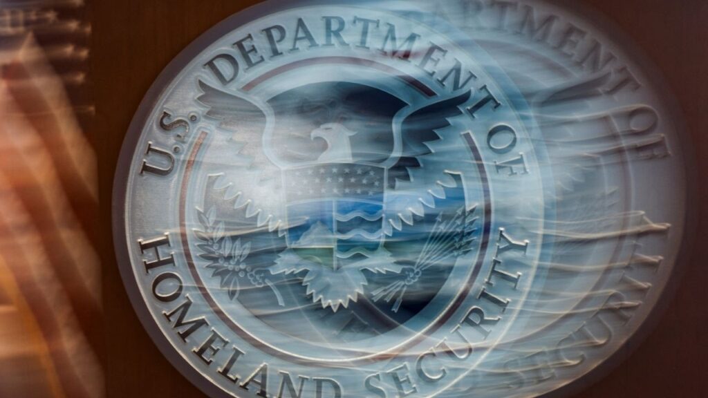 A view shows the U.S. Department of Homeland Security signage in New York City, U.S., July 21, 2025. (Reuters/Jeenah Moon))