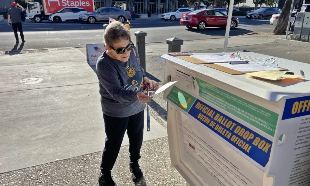 Image of a Turlock, California, resident voting in downtown Modesto