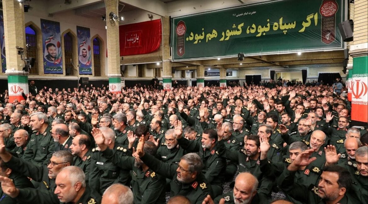 Commanders and members of the Islamic Revolutionary Guard Corps meet with Iran's Supreme Leader Ayatollah Ali Khamenei in Tehran, Iran August 17, 2023. Office of the Iranian Supreme Leader/WANA (West Asia News Agency) via Reuters