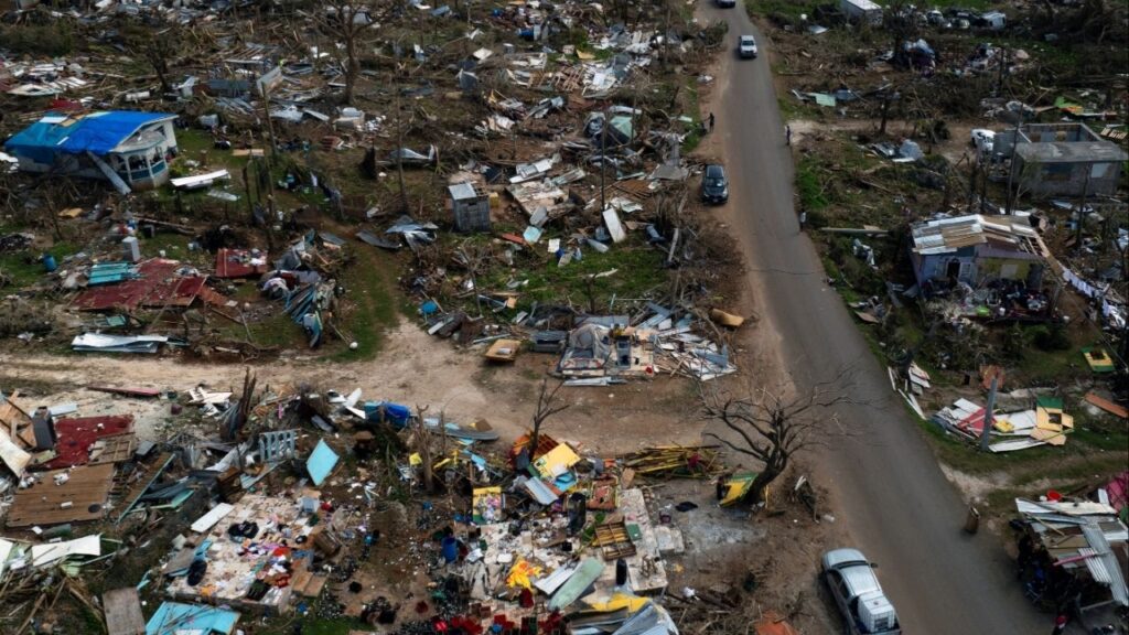 Devastation in the aftermath of Hurricane Melissa in Whitehouse, part of Westmoreland Parish, Jamaica, on Nov. 4, 2025. Two weeks after Hurricane Melissa wrecked western Jamaica, officials are beginning to grapple with the challenge of trying to find housing for thousands of families. (Erin Schaff/The New York Times)