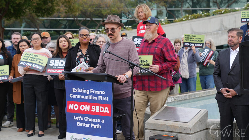 Dillon Savory, executive director of the Central Labor Council speaks against the Southeast Development Area plan