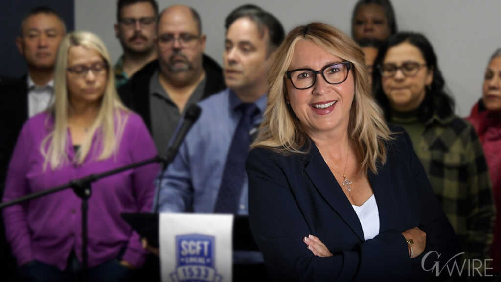 Keith Ford, president of the State Center Federation of Teachers, announces on Nov. 17, 2025 the union's unanimous decision to hold a vote of "no confidence of chancellor Carole Goldsmith.