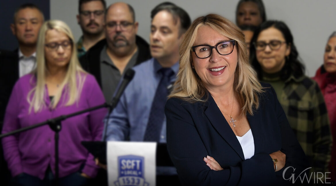 Keith Ford, president of the State Center Federation of Teachers, announces on Nov. 17, 2025 the union's unanimous decision to hold a vote of "no confidence of chancellor Carole Goldsmith.