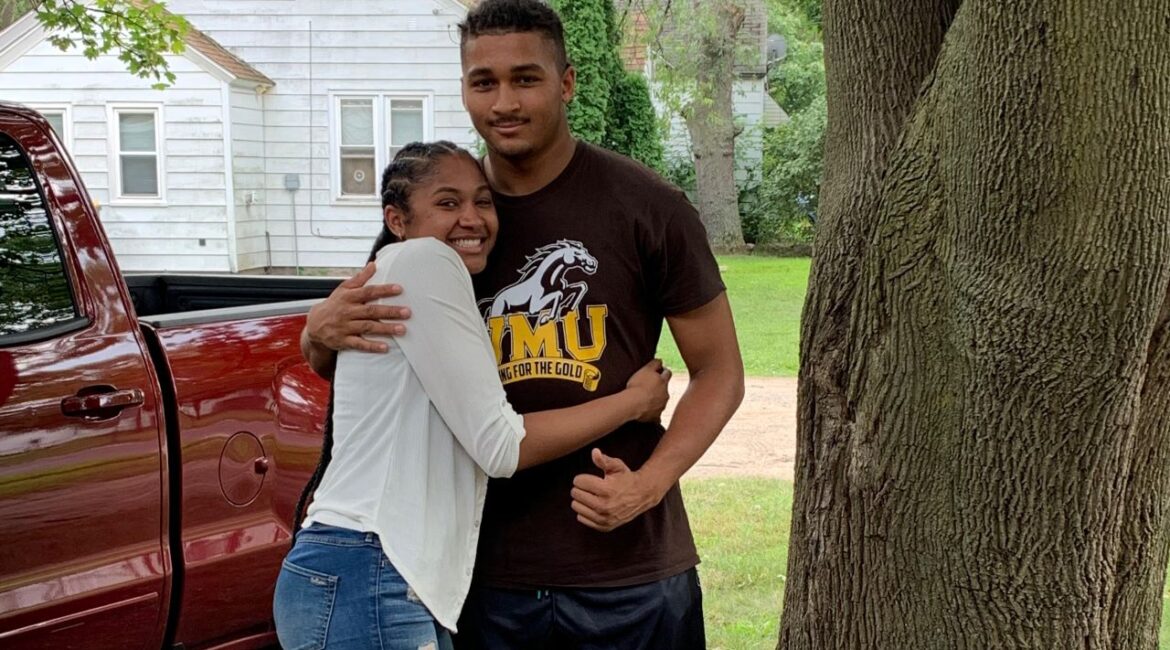 A family photo shows Marshawn Kneeland with his sister, Yahmya. Marshawn Kneeland spent nearly all of his 24 years working to get to the NFL. He died two days after scoring his first touchdown.