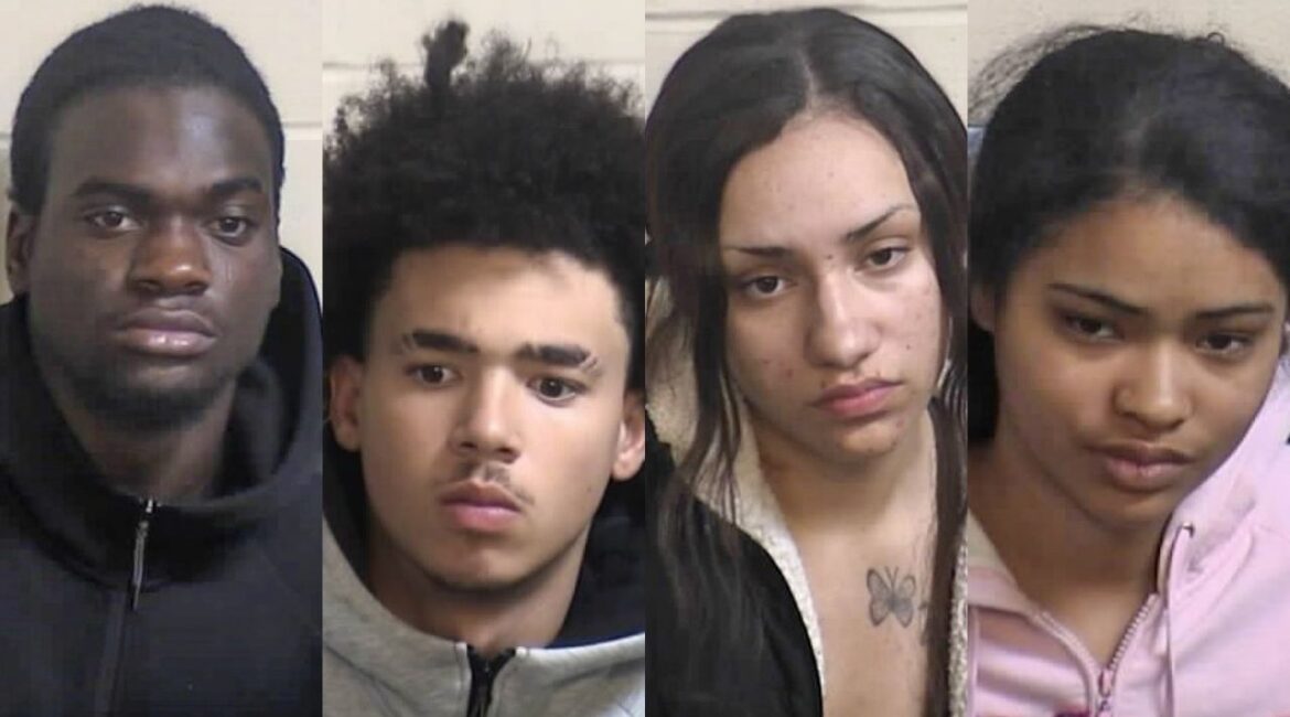 Fresno County sheriff’s deputies arrested (L-R) Devante Valentine, Kayvaun Dancy, Regan Musgrove and Natasha Bellamy on Wednesday, Nov. 19, after responding to a Shaver Lake cabin burglary, authorities said. (Fresno County SO)