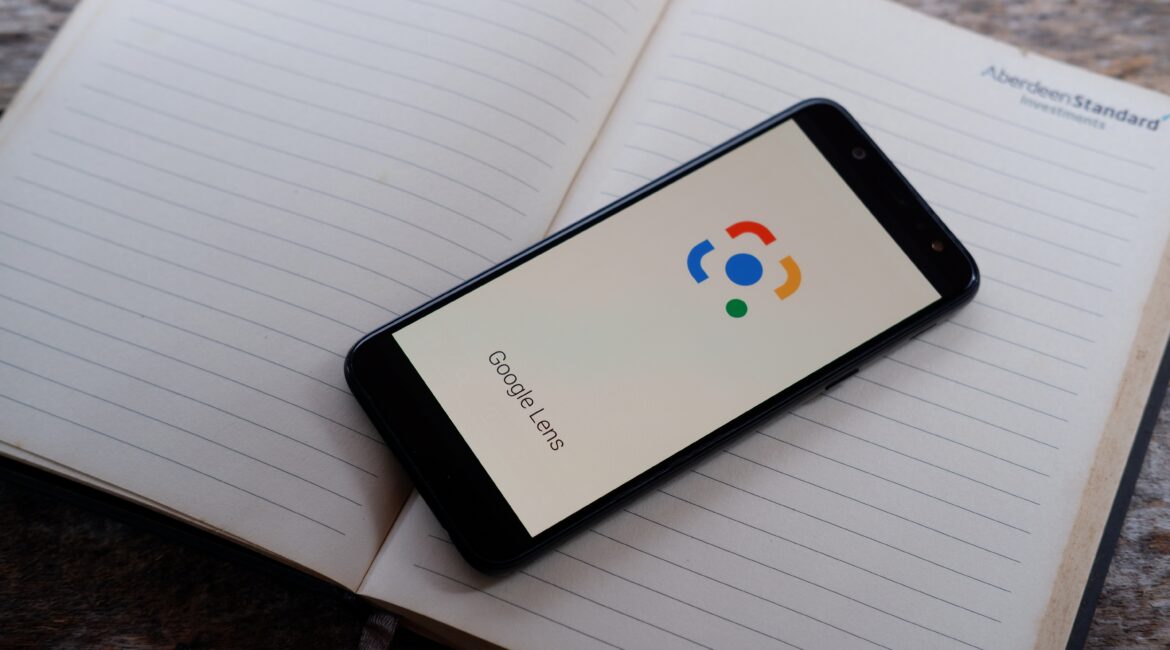 Image of Google Lens app and an open notebook